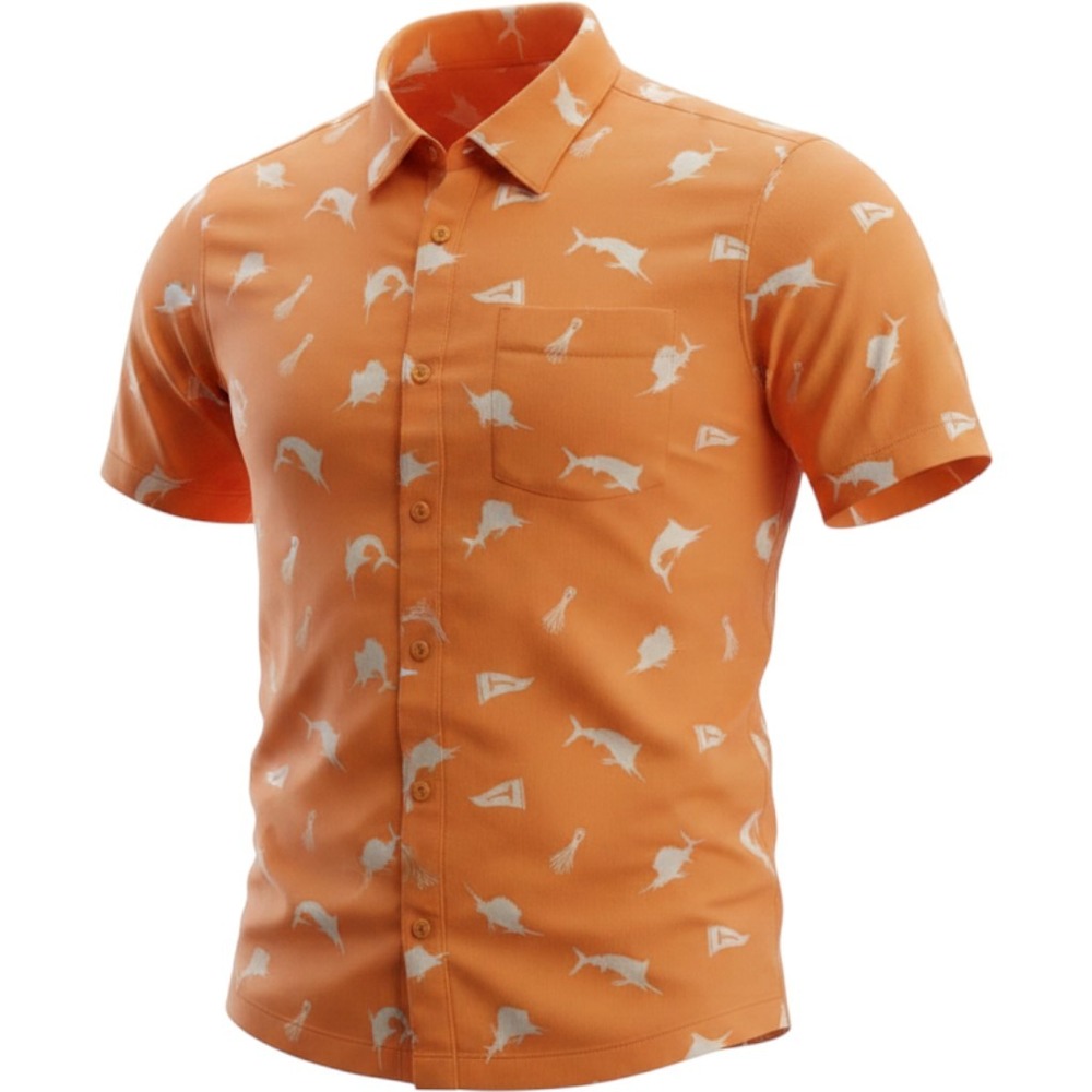 Salt Life Mens Orange Marlin Fishing Lure Print Button Down Shirt Medium SLM3013